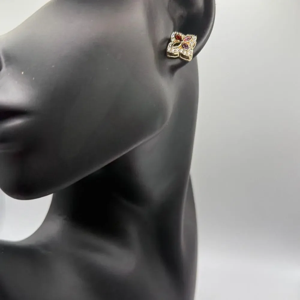 Iced Out Multicolor CZ Floral Studs | Gold Plated Hypoallergenic